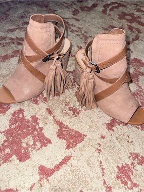 Sam Edelman Nude Tan Peep-Toe Ankle Booties, Size 8
